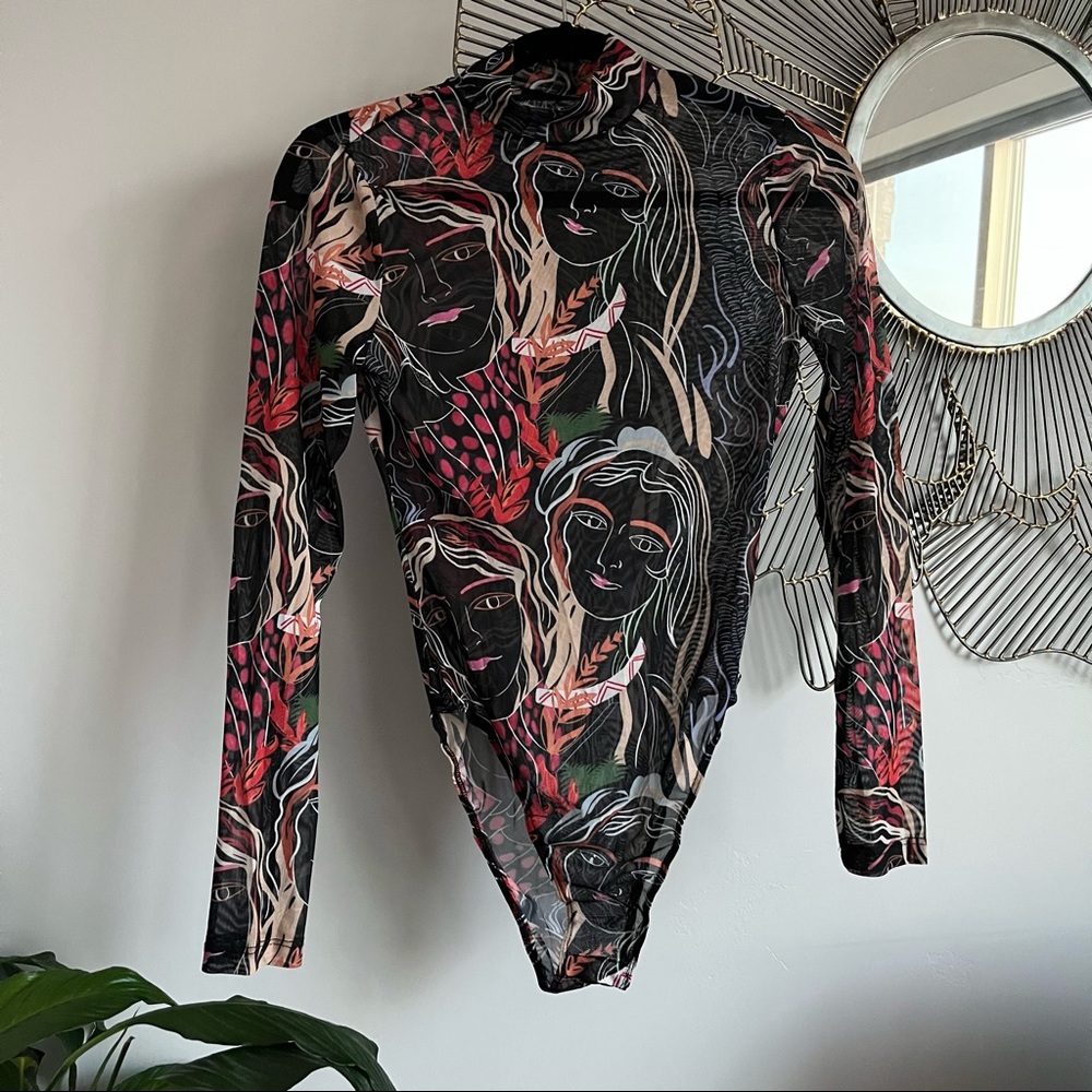 Black mock neck sheer bodysuit